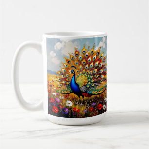 Mug Un paon doré et bleu dans les fleurs