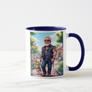 Mug Un papi rocker avec son tout petit chien. 