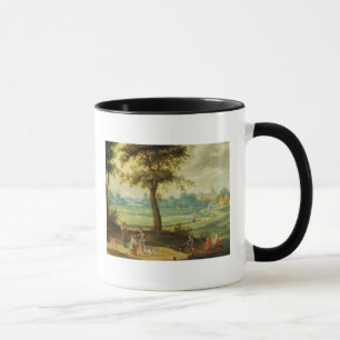 Mug Un paysage de village par une rivière