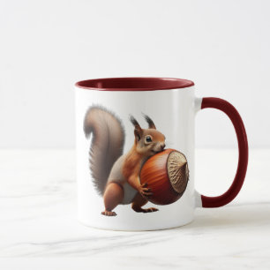 Mug Un petit écureuil super mignon tient une noisette.