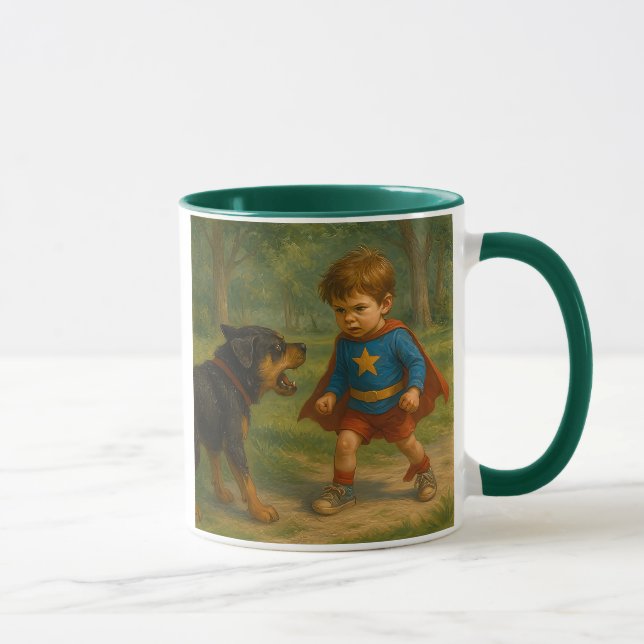 Mug Un petit garçon déguisé face à un méchant chien. (Droite)