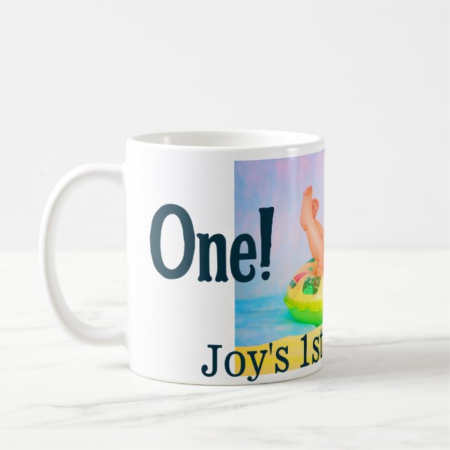 Mug Un premier anniversaire photo moderne ajouter nom  (Gauche)