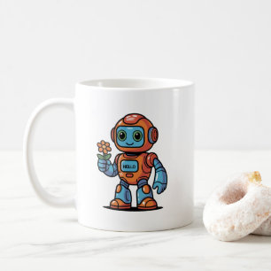 Mug Un robot sympa tenant une fleur caricature café bl