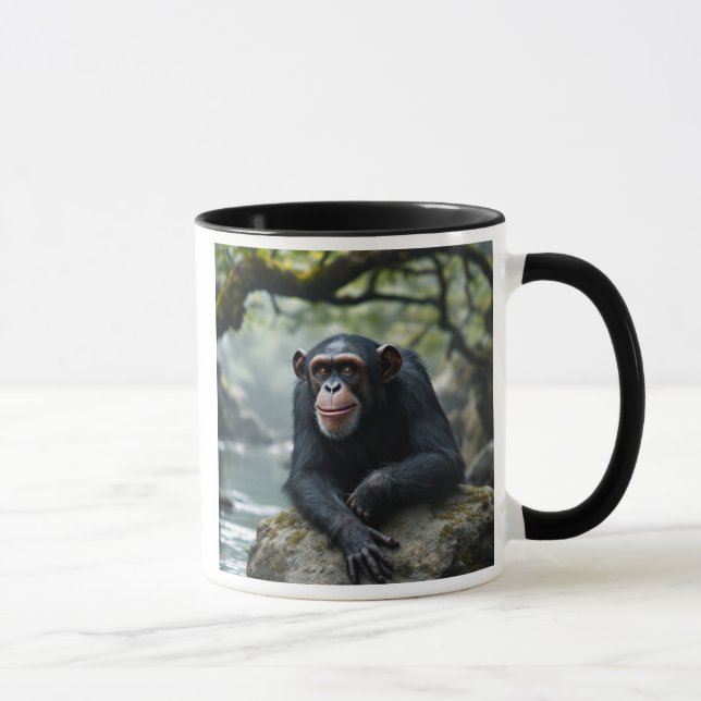 Mug Un singe chimpanzé au repos sur un rocher. (Droite)