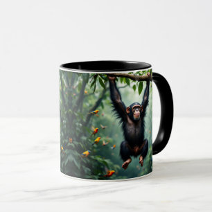 Mug Un singe chimpanzé se balance à une branche.