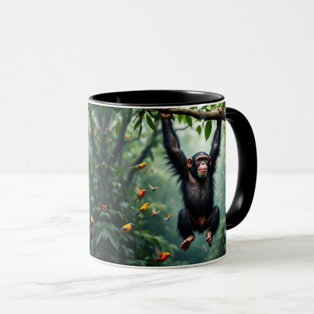 Mug Un singe chimpanzé se balance à une branche. (Devant droit)