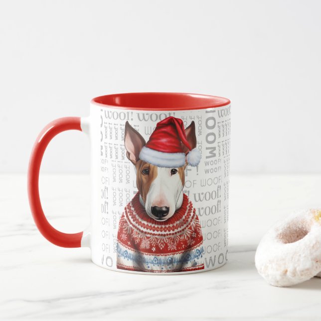 Mug Un Taureau Terrier Père Noël dans un Arrière - pla (Avec donut)