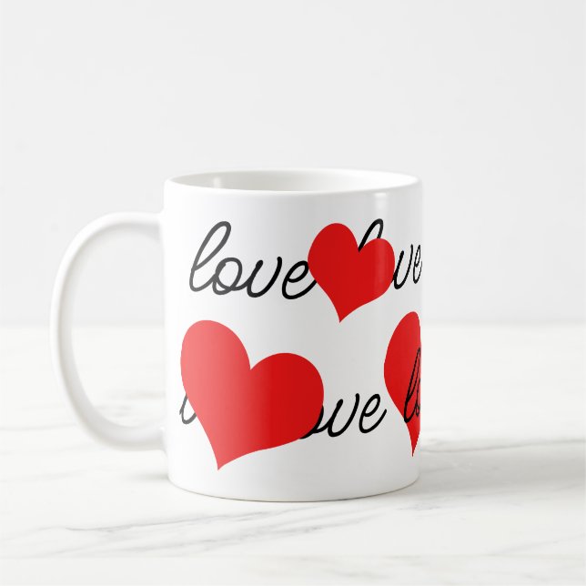 Mug Un texte d'amour et des coeurs rouges (Gauche)
