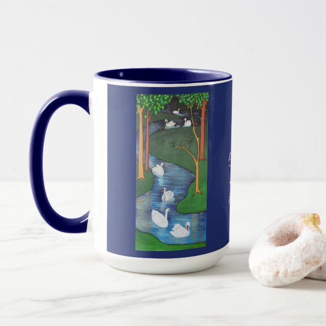Mug Un troupeau de sept cygnes-nageant  (Avec donut)