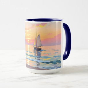 Mug Un voilier au coucher du soleil sur la mer