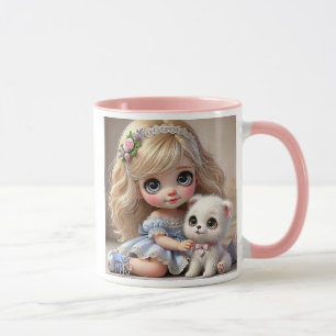 Mug Une adorable fillette et son chiot au style tendre