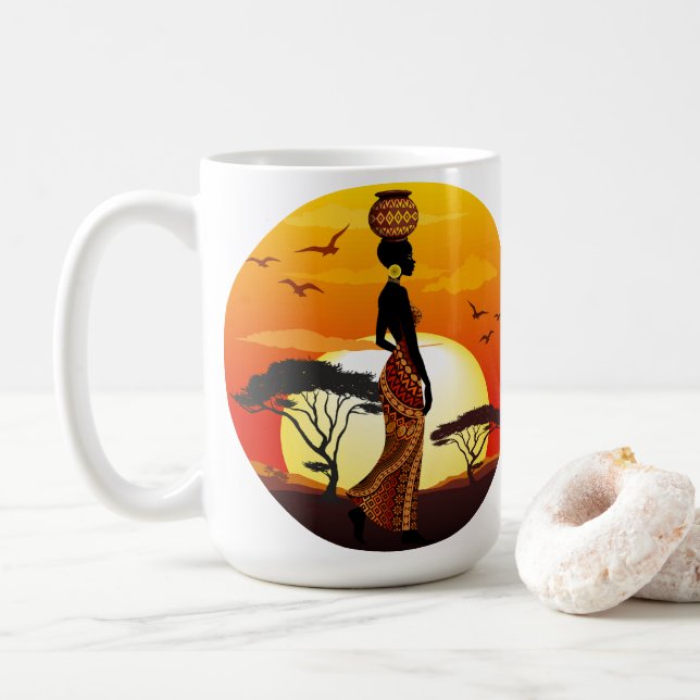 Mug Une belle femme africaine Silhouette sur les solei (Avec donut)