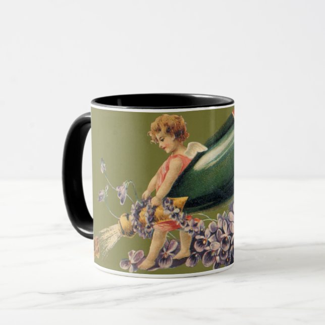 Mug Une Bonne Année, Anges Vintage avec Champagne (Devant gauche)