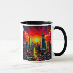 Mug Une cité futuriste sous un ciel en enflammé.