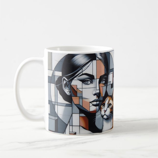 Mug Une dame au chat en graffiti avec son chat. (Gauche)