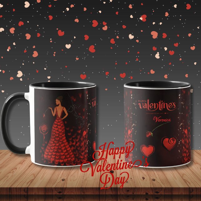Mug Une femme en robe rouge La Saint Valentin (Woman in Red Dress Valentine's Mug)