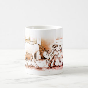 Mug Une fille avec un cheval et un poulain