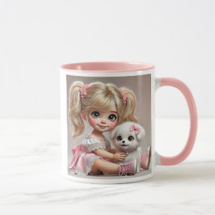 Mug Une fillette pétillante et son adorable chiot.