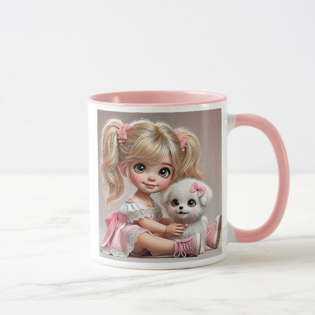 Mug Une fillette pétillante et son adorable chiot. (Droite)