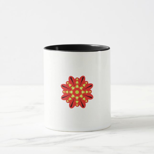 Mug une fleur rouge et jaune avec des points noirs (Centre)