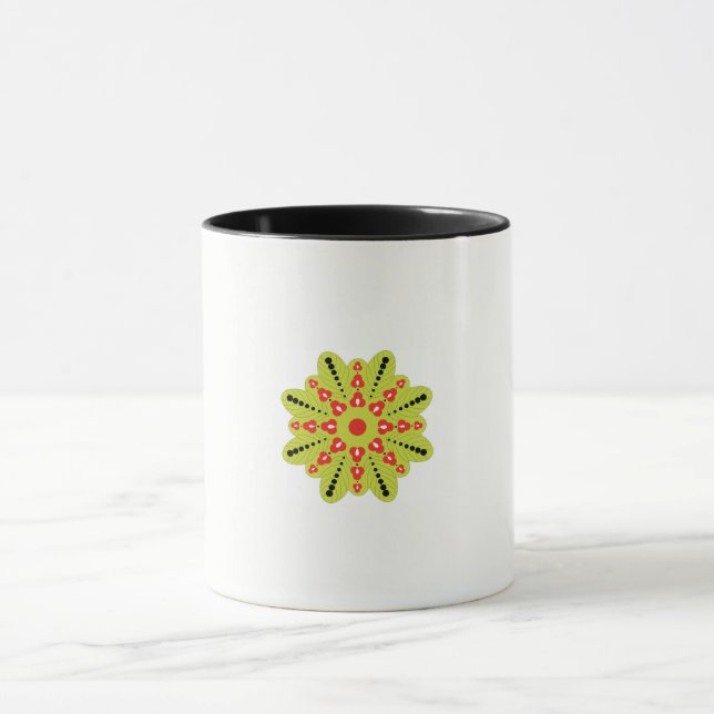 Mug une fleur verte et rouge aux points noirs (Centre)
