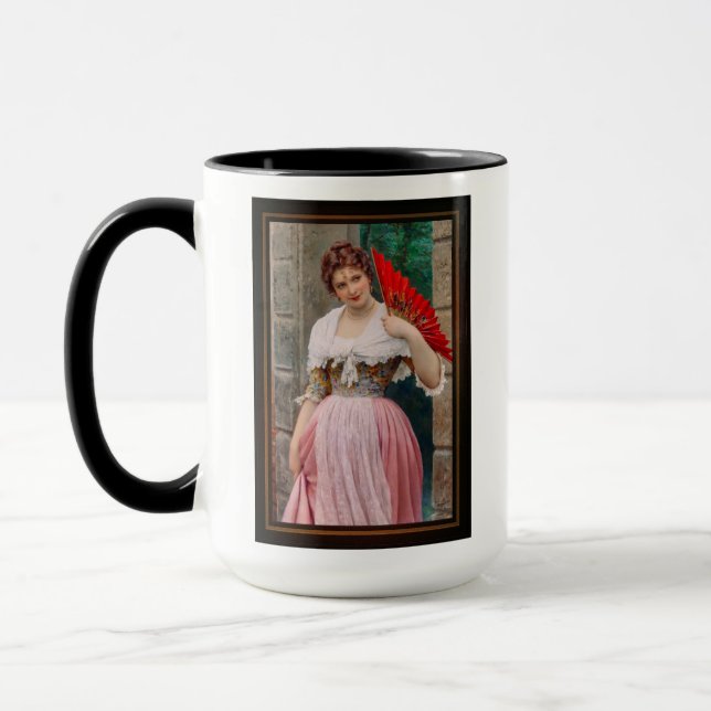 Mug Une jeune dame avec un ventilateur rouge par Eugen (Gauche)