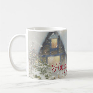 Mug Une maison avec un arbre de Noël et une clôture