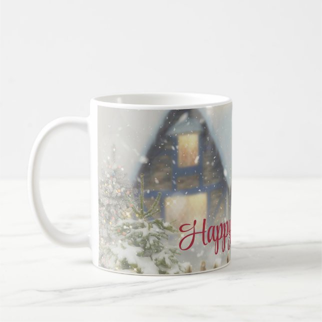 Mug Une maison avec un arbre de Noël et une clôture (Gauche)