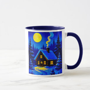 Mug Une maison par une belle nuit d'hiver.