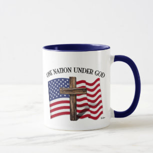 Mug Une nation sous Dieu avec une croix robuste et le