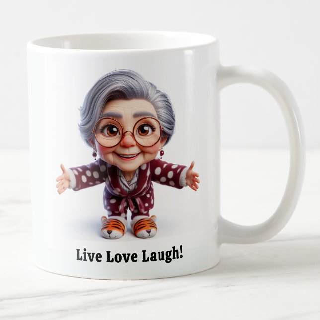 Mug Une personne âgée joyeuse dans un intérieur confor (Créateur téléchargé)