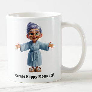 Mug Une personne âgée joyeuse dans un intérieur confor