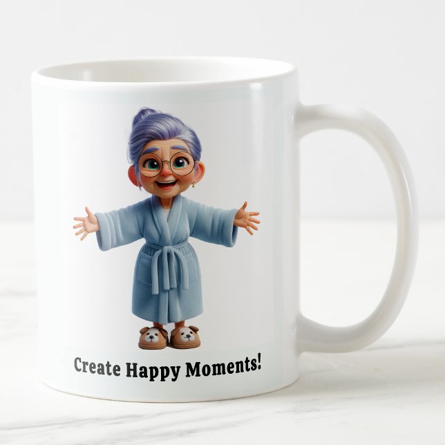 Mug Une personne âgée joyeuse dans un intérieur confor (Créateur téléchargé)