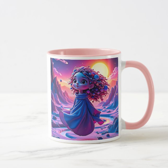 Mug Une petite fille flotte dans l'espace. (Droite)