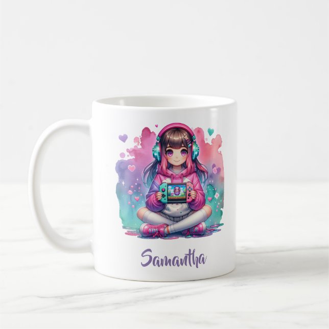 Mug Une petite fille joueuse jouant à un jeu vidéo (Gauche)