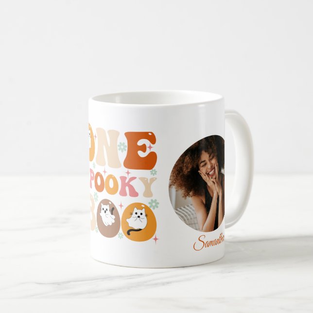 Mug Une photo de chat fantôme groovy Halloween effraya (Devant droit)