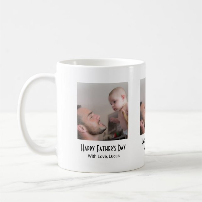 Mug Une photo Joyeuse Fête des Pères Noir Blanc (Gauche)