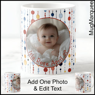 Mug Une photo, nom, date Coloré Amusant Moderne Point