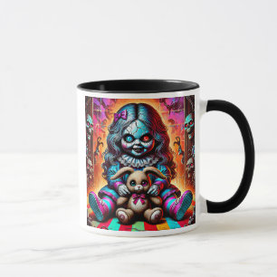 Mug Une poupée maléfique et son lapin en peluche.