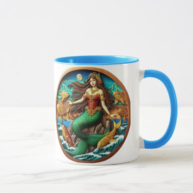Mug Une sirène captivante assise sur un rocher sous un (Droite)