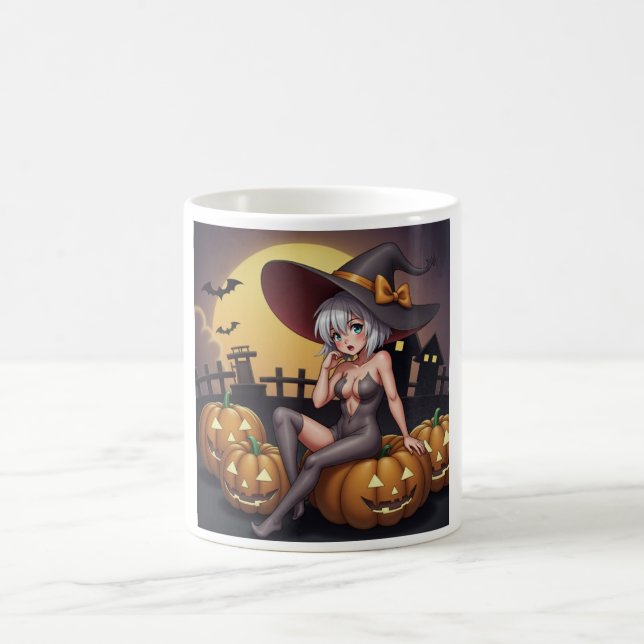 Mug Une sorcière d'Halloween aux yeux verts sur Jack-O (Centre)