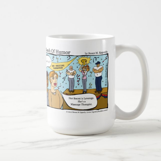 Mug "Une touche de Humour" Massagreur Lutteur à bras (Droite)