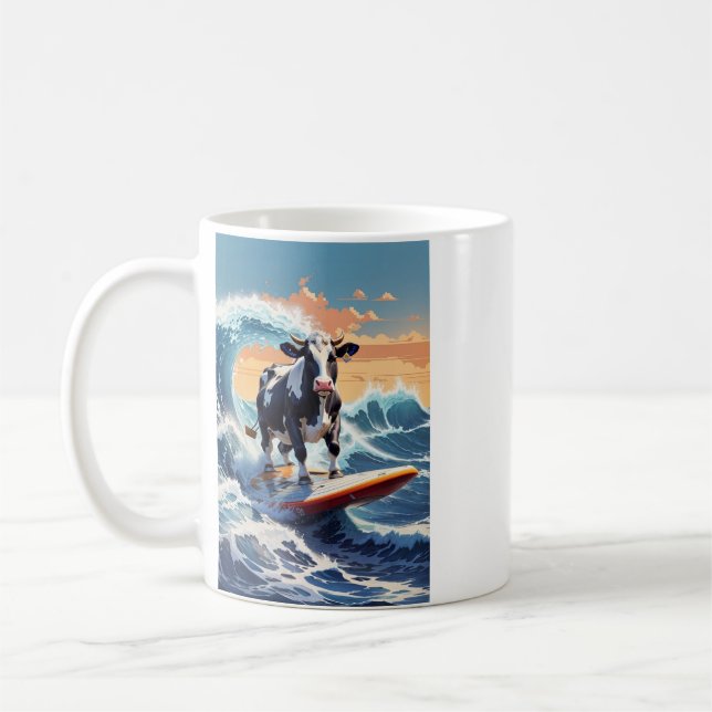 Mug Une vache cool qui fait du surf par une journée en (Gauche)