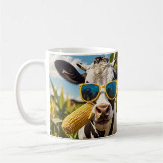 Mug Une vache drôle mangeant un épi de maïs dans un ch