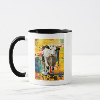 Mug Une vache faisant du skateboard sur fond de peintu