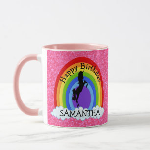 Mug Unicorn Black Happy Anniversaire rose Parties scin