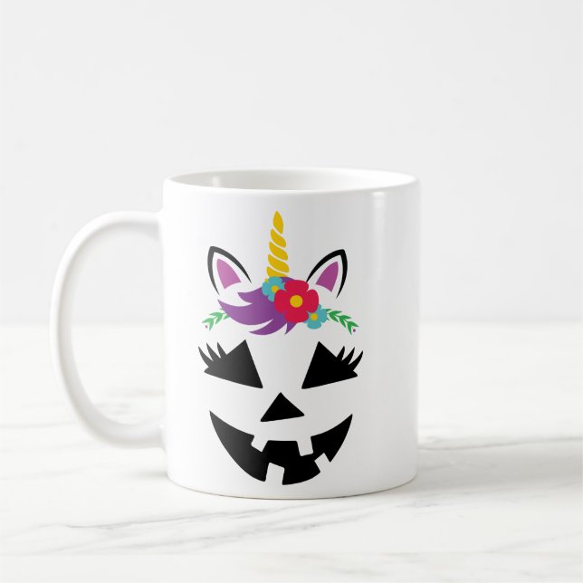 Mug Unicorn Girl Jack-o'-lantern Citrouille Face Hallo (Gauche)