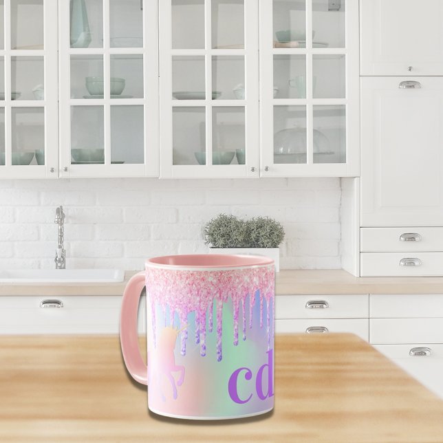 Mug Unicorn glitter rainbow pink monogram holographiqu (Créateur téléchargé)