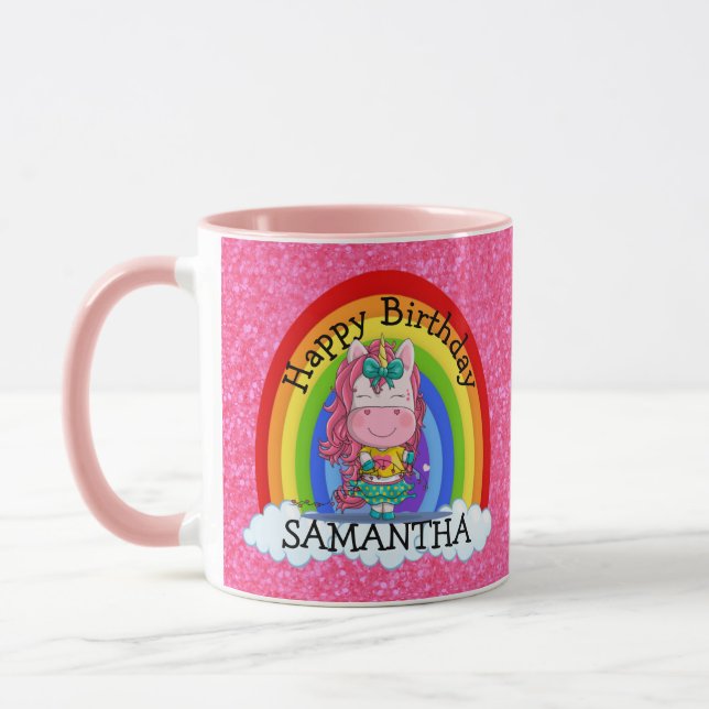 Mug Unicorn mignon Joyeux anniversaire Parties scintil (Gauche)