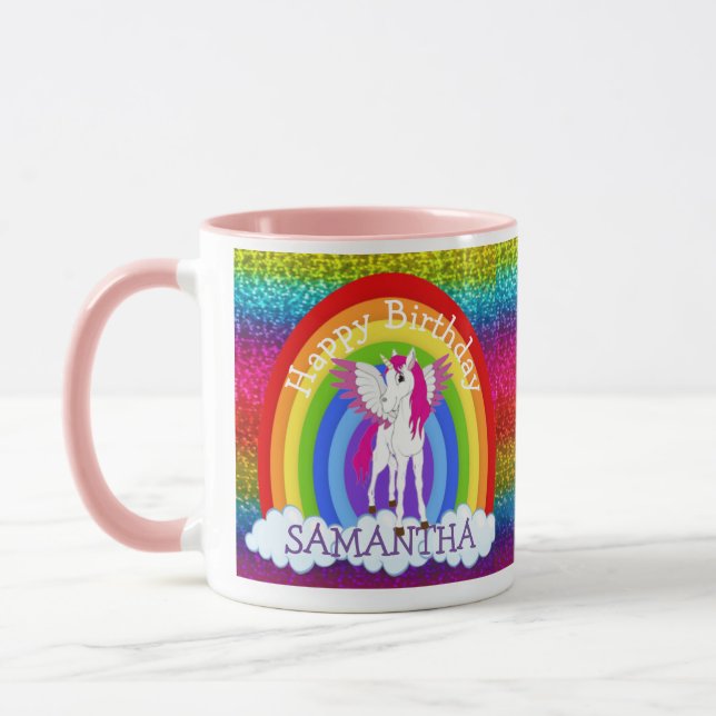 Mug Unicorn mignon joyeux anniversaire Rainbow Parties (Gauche)